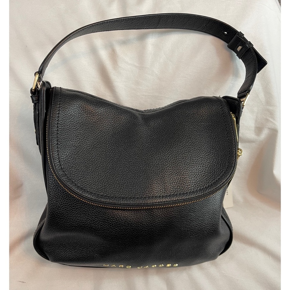 Marc Jacobs Black Leather Shoulder Bag with Gold Hardware